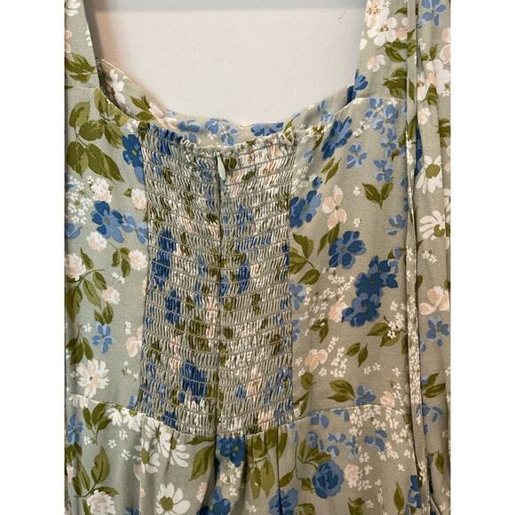 REFORMATION Enid Dress Green Blue Floral Midi Dress - Picture 6 of 7